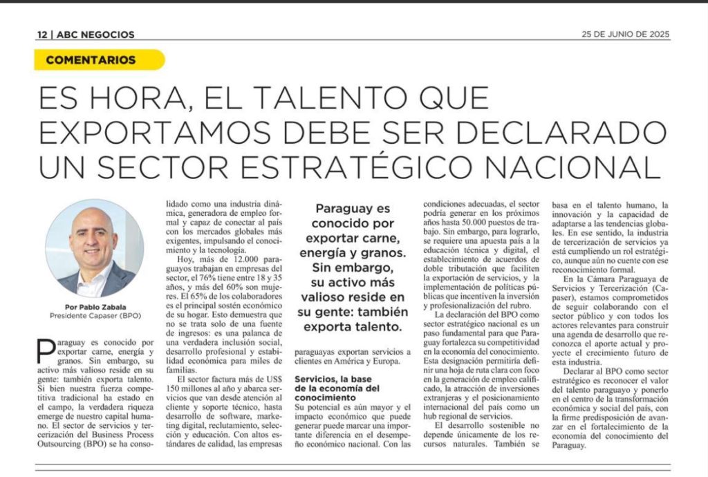 El talento que exportamos: por qué la tercerización de servicios (BPO) debe ser un sector estratégico para Paraguay El talento que exportamos: por qué la tercerización de servicios (BPO) debe ser un sector estratégico para Paraguay